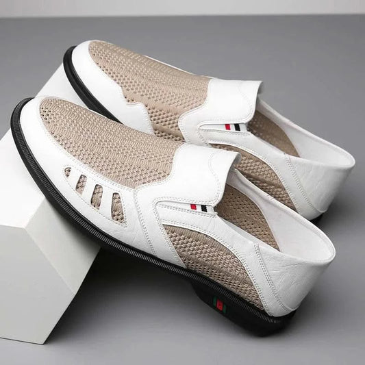 Business Leather Shoes For Men Summer British Style Hight Quality Casual White Leather Shoes Male Slip On Men Loafer Comfortable - M & M Global