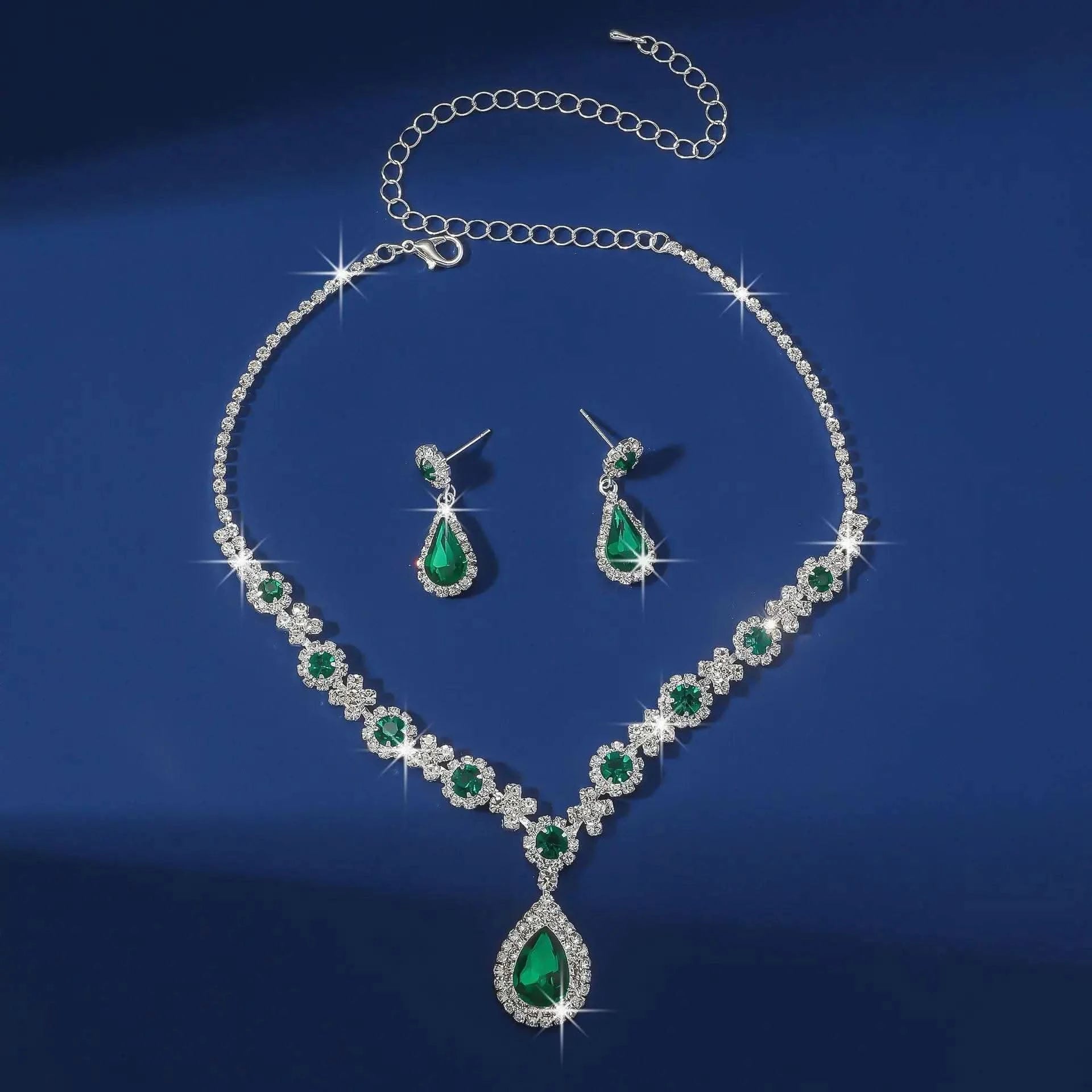 2pcs/set Jewelry Sets Women Elegant Waterdrop Rhinestone Pendant Necklace stud Earrings Wedding Dress Bridal Jewelry Set - M & M Global