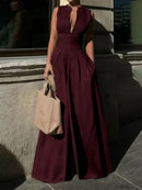 2026 Women's Sleeveless Pockets High Waist Wide Leg Zipper Jumpsuit Loose Pockets Solid Color Party Casual Elegant Long Overalls