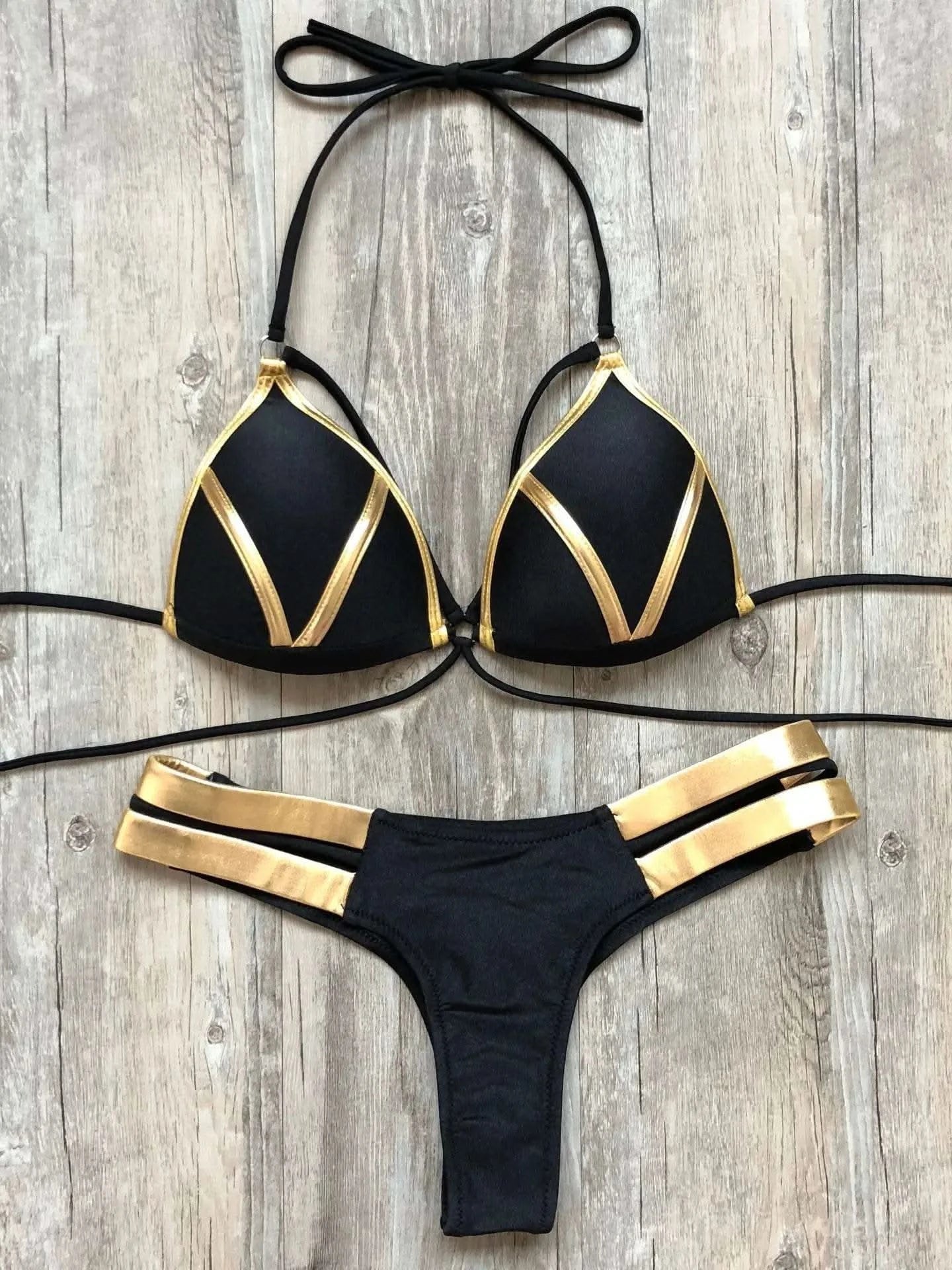 Contrast Trim Wrap Lace Up Bikini Sets Swimsuit For Women High Waist Two Pieces Swimwear 2022 Beach Bathing Suits - M & M Global