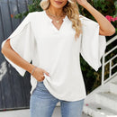 Summer new Europe and the United States women's fashion petals sleeve blouse loose v-neck chiffon blouse