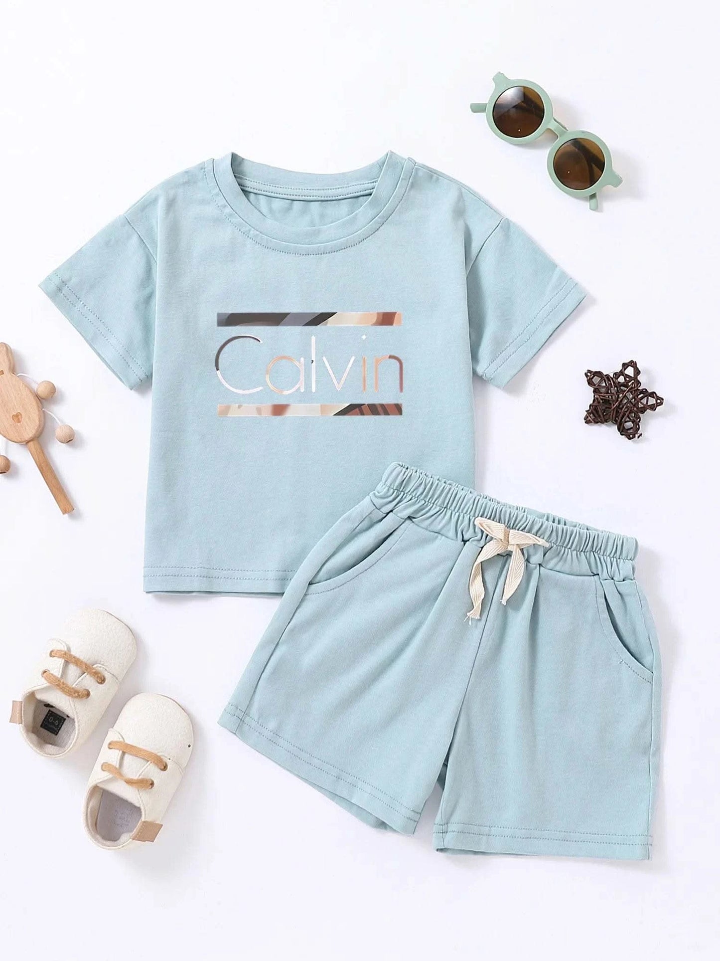 Children Calvin Letter Print Suits Cotton T-shirts + Shorts 2PCS Clothes Sets Boys Girls Fashion Outfits 1-7Y - M & M Global