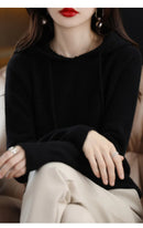 Hooded Sweater Fashion Women Autumn Winter Long Sleeve Solid Color Knitted Hoodies Lady Loose Drawstring Casual Pullover Hoodie