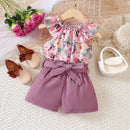 Kids Casual Summer Clothing Sets Outfits for Girls 2024 New Toddler Floral Print Ruffles Tops Short Pant Fashion Children 1-8Y - M & M Global