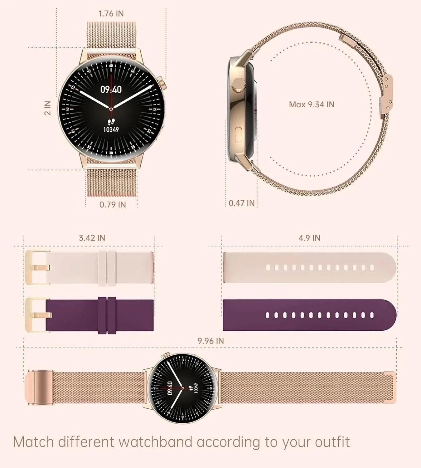 Women's Compatible For IPhone And Android Phones, Health Tracker/MessageReview/ Assistant/ Multi-Sport Mode/Music Playing