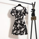 Women Mini Dresses Summer Fashion Female Vestidos Print Floral Chiffon Dresses Shirring Pleated Short Puffy Sleeve Casual Dress - M & M Global