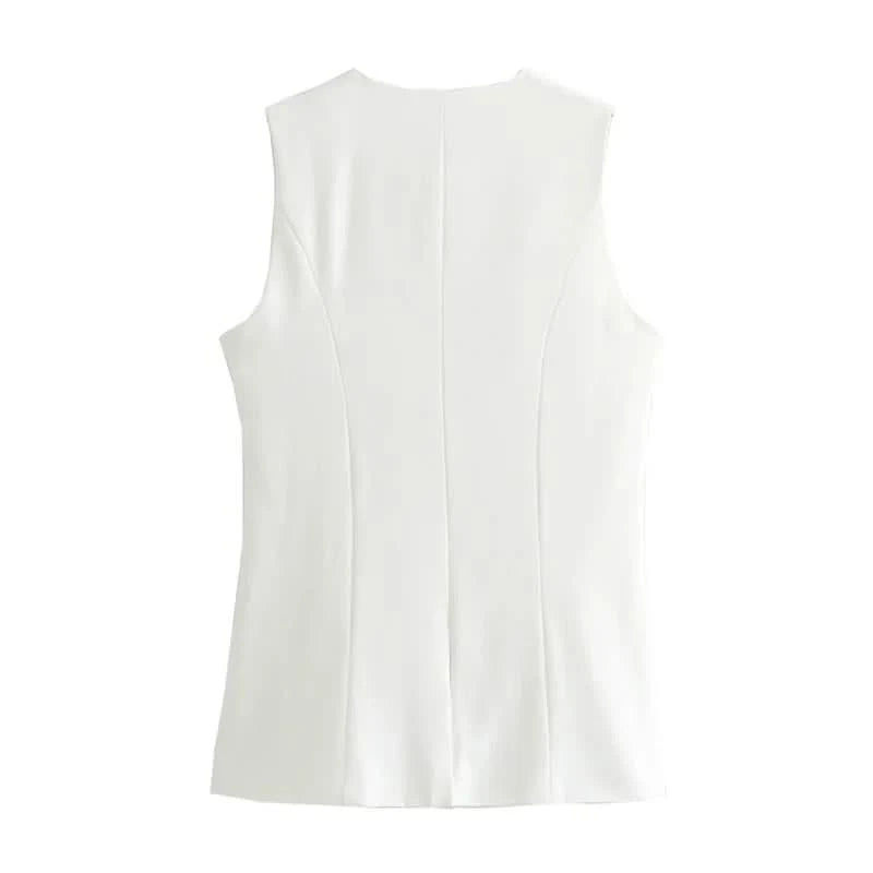 TRAF 2024 White Sleeveless Vest Women Button Summer Vests for Women Jackets Pink Vest Top Women Streetwear Women's Tailored Vest - M & M Global