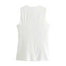 TRAF 2024 White Sleeveless Vest Women Button Summer Vests for Women Jackets Pink Vest Top Women Streetwear Women's Tailored Vest - M & M Global