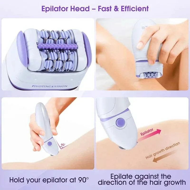 3in1 Electric Women Epilator Female Shaver Leg Body Hair Removal Lip Chin Depilatory Lady Bikini Trimmer Facial Hair Remover - M & M Global