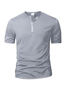 Summer Men's Short Sleeve Solid Color Zipper Collar Shirt Casual Sports T-Shirt Streetwear Daily Outdoor Activities Men's Top - M & M Global