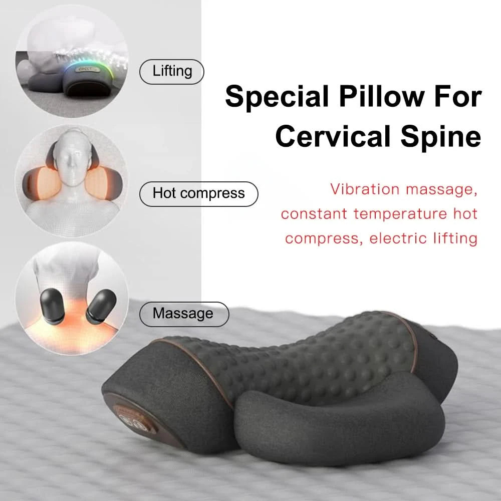 Electric Neck Massager Pillow Cervical Stretcher Heating Vibration Massage Back Traction Orthopedic Sleeping Pillows Support - M & M Global