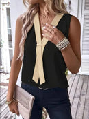 Elegant Women's Blouse Tees 2023 Summer Fashionable Style V-Neck Panel Sleeveless Top Lady Shirt S-XXXL - M & M Global
