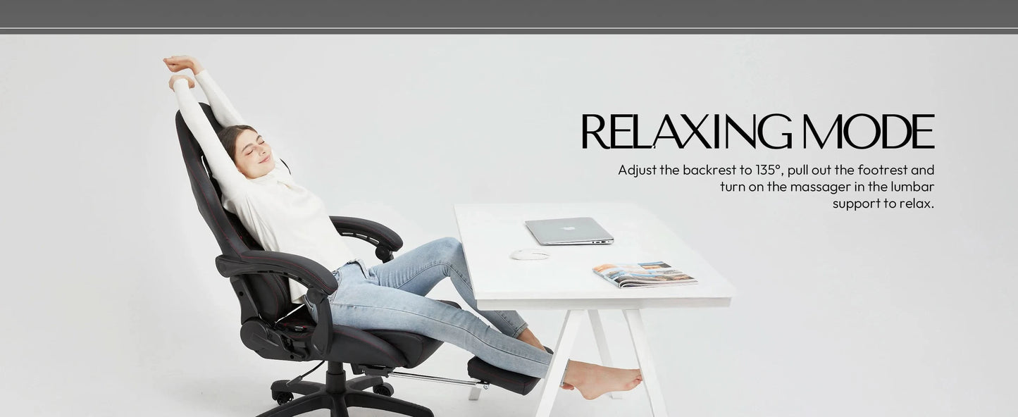 Dowinx Gaming/Office PC Chair with Footrest and Lumbar Support, Vintage Style PU Leather High Back Adjustable Swivel Task Chair