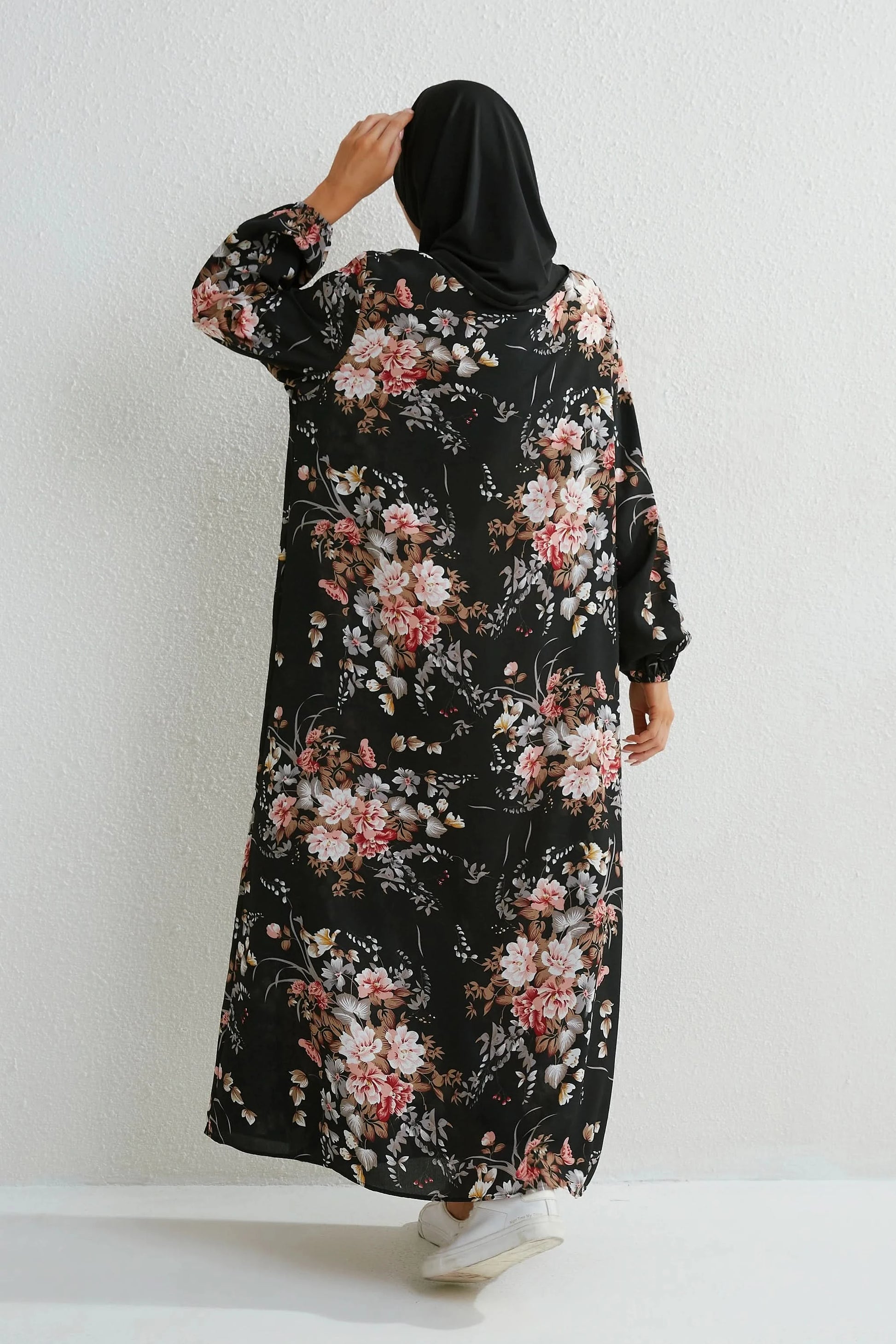 Muslim Dresses Women Maxi Dresses Mujer Vestidoes Female Loose Dresses Full Sleeve Printed Floral Casual Robe Long Dress - M & M Global