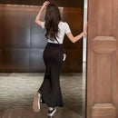 Blackskirt Women's Spring Autumn High-waisted A- line Skirt Fish Tail Vintage Long Dress Sensibility Niche Bodycon Skirt - M & M Global