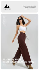 Women's yoga pants high waist wide leg gym casual pants solid color drawstring high elasticity quick drying tight pants