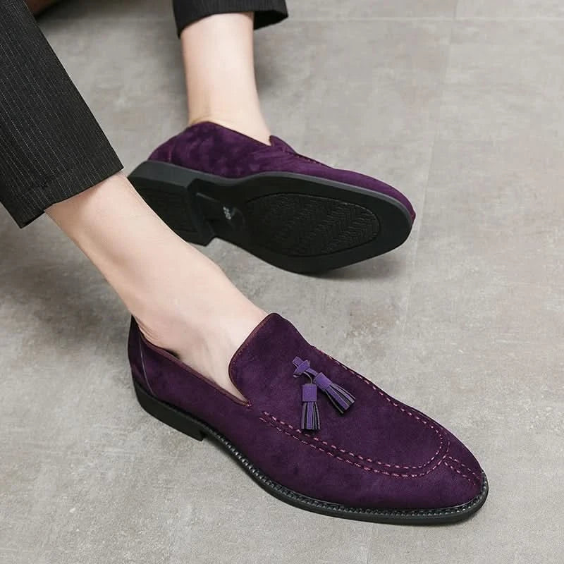 Men's Loafers Brand Suede Leather Shoes Vintage Slip-on Classic Casual Men Driving Shoes Wedding Male Dress Shoes Tassel pointed - M & M Global