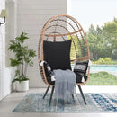 Wicker Egg Chair, Oversized Indoor Outdoor Lounger Large Egg Basket Chair with Stand and Cushions for Patio Porch, Backyar