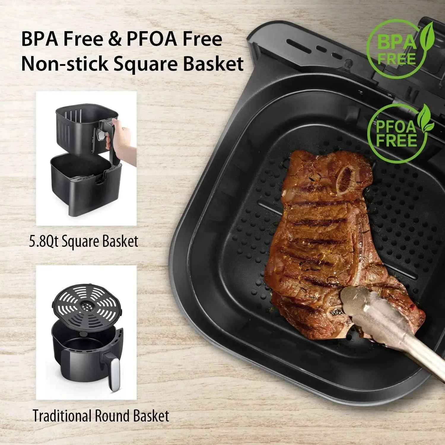 5.8Qt Digital Air Fryer, Toaster Oven & Oilless Cooker, 1700W with 8 Preset Functions, LED Touchscreen, Shake Reminder, Non-stic - M & M Global
