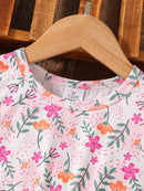 Girls' Fashionable and Simple Summer Outfit, Little Girl's Floral All-Over Print Mesh Cinched Waist Mid-Length Dress, Girls' Everyday Versatile Stylish Sweet and Energetic Children's Clothing, Young Girl's Outdoor Travel Eleg