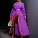 CM.YAYA Elegant Women Wraped Bow Neck Long Sleeve with Sashes Maxi Long Dress Chic INS Sexy Party Prom Big Swing Pleated Dresses - M & M Global