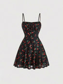 Cherry Printed Vintage Summer Dresses Y2kWomen Swing Robe Party Dress 2025 New Casual Vestidos Sexy Strapless A-Line Sundresses - M & M Global