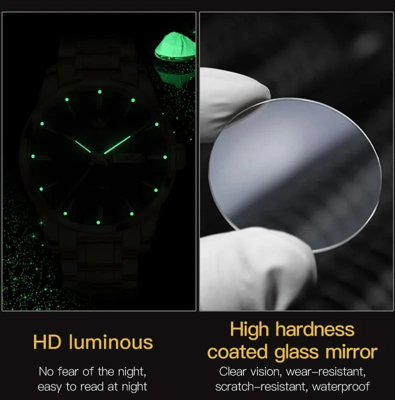 OLEVS Men Watches Waterproof Stainless Steel Quartz Male Wristwatch Gold Watch Fashion Luminous Luxury Calendar Business Clock - M & M Global