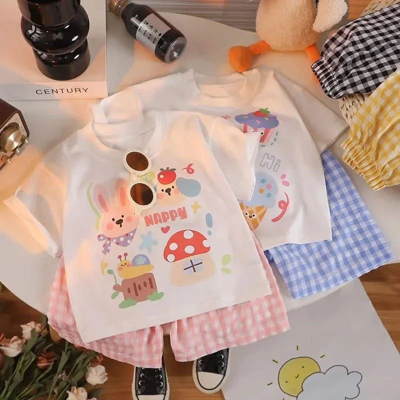 Summer Short Sleeve Cotton Tops +Shorts PCS Casual Cartoon Baby Boys and Girls Animals Clothing Sets - M & M Global