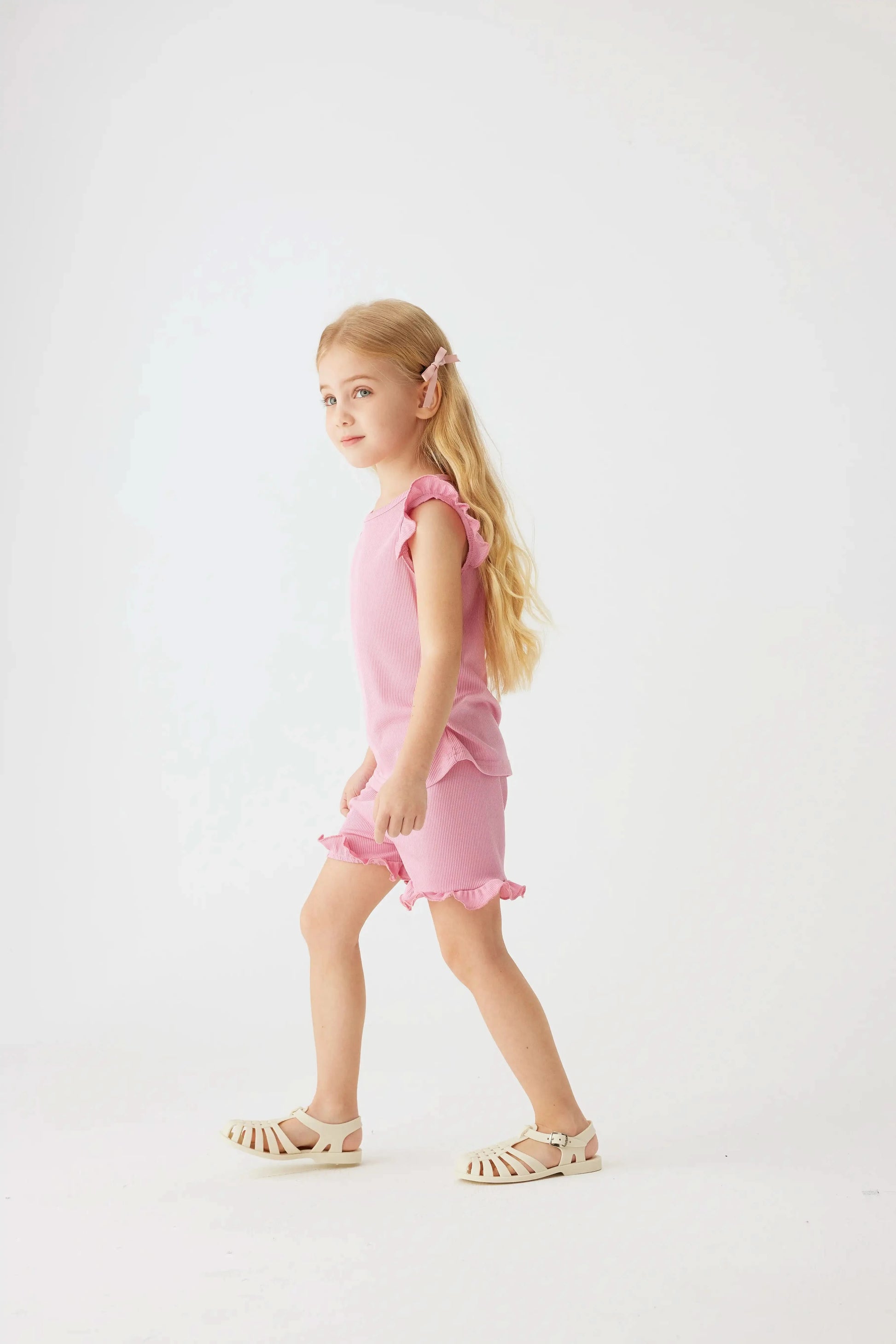 2024 Summer Hot selling Little Girl Daily Casual Clothing Minimalist Little Girl Polyester Set Cool Sleeveless Shorts Set Girl - M & M Global
