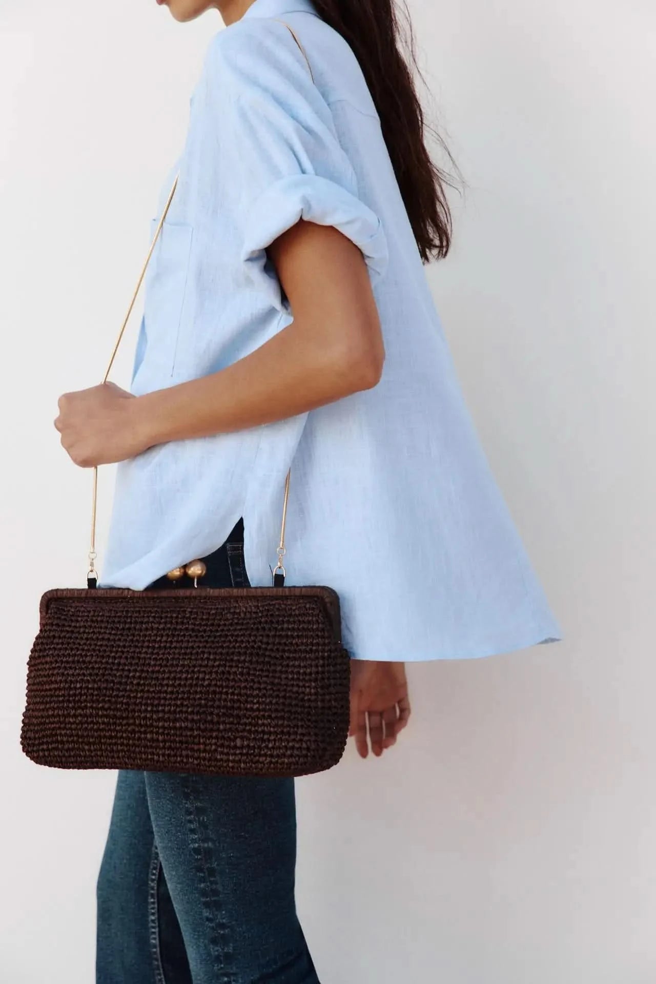 New Handwoven Raffia Shoulder Bag, Women's Staw Crossbody Bag Vacation Clip Bag Clutchs, Summer Luxury Design Baguette Bag - M & M Global