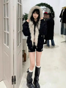 2025 Y2k American new Jacket  Retro Woolen Collar Hoodeds Cotton Plush Men Street Hip Hop Gothic Harajuku Oversize Jacket Coat