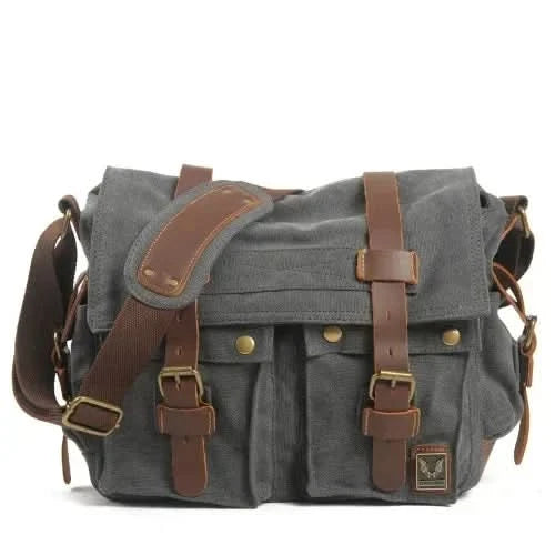 MUCHUAN Canvas Leather Men Messenger Bags   Big Satchel Shoulder Bags Male Laptop Briefcase Travel Handbag - M & M Global