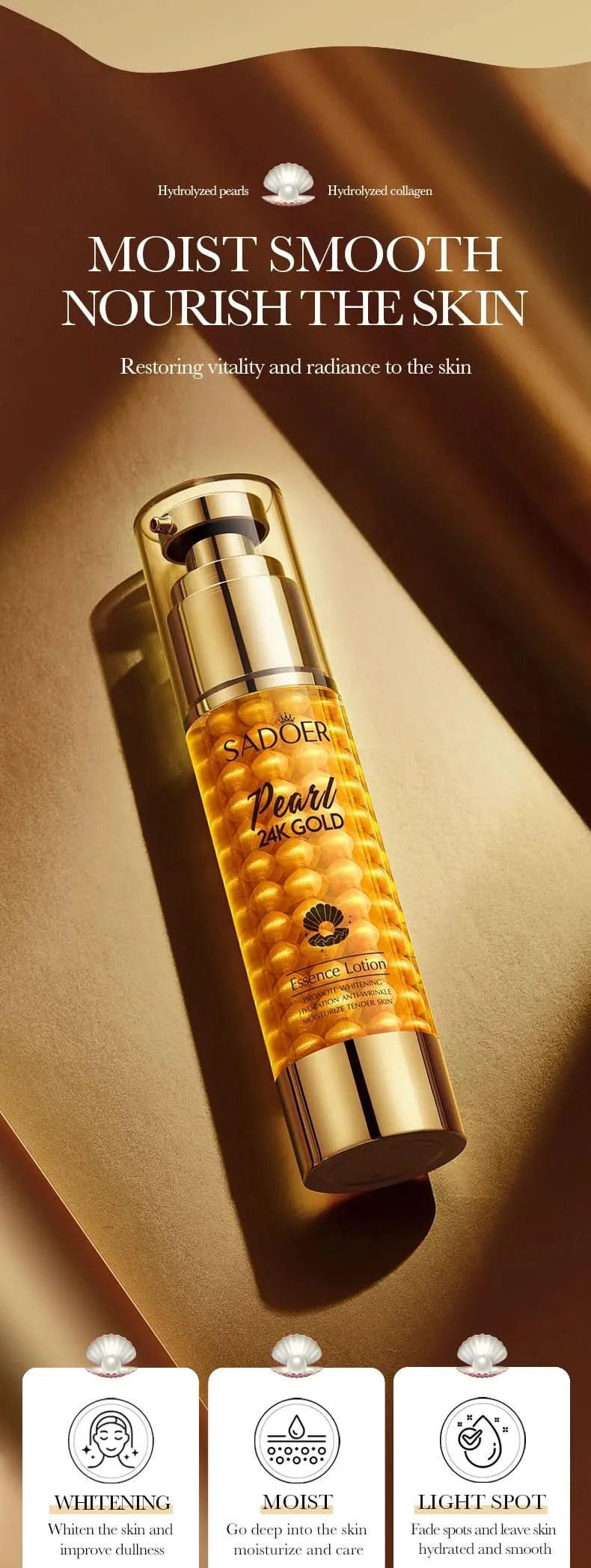 SADOER 24K Golden Pearl Collagen Face Serum Facial skincare Moisturizing Facial Toner Firming Nourishing Face Essence Skin Care - M & M Global