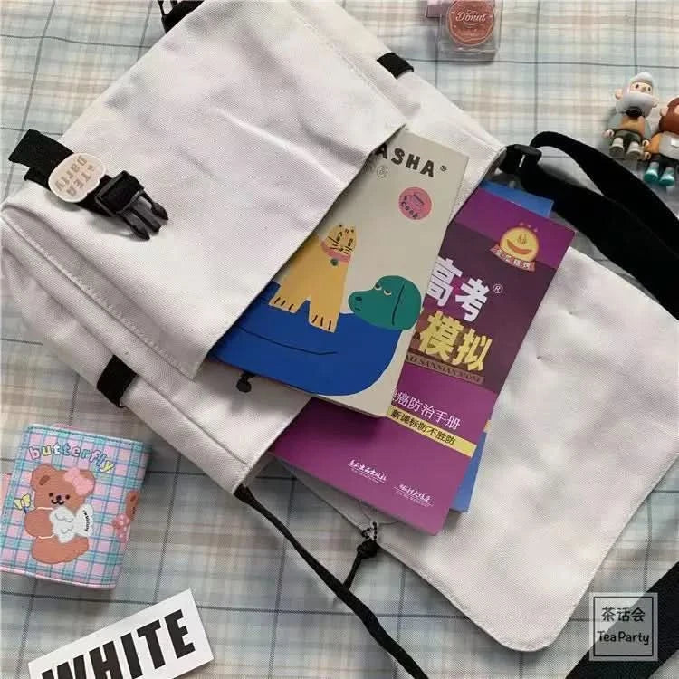 Harajuku Versatile Messenger Bag, Retro Street Crossbody Bag, Student School Canvas Bag,Casual Large Capacity Shoulder Bag - M & M Global