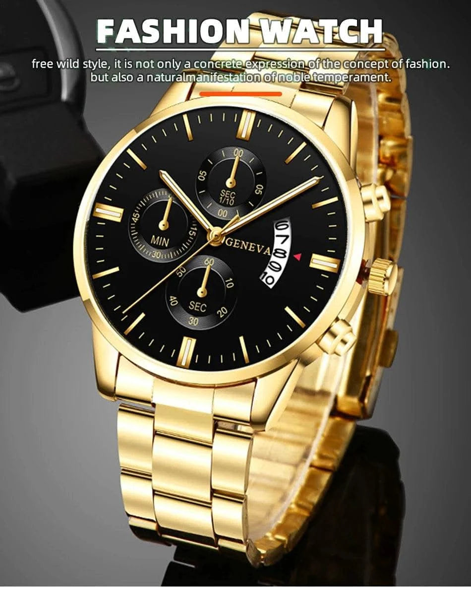 2023 Fashion Men Gold Stainless Steel Watch Luxury Calendar Quartz Wrist Watch Mens Business Watches for Man Clock Reloj Hombre - M & M Global
