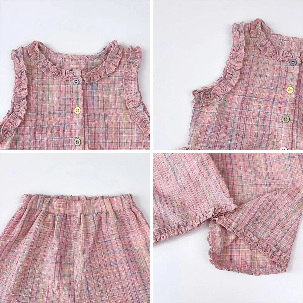 Pink Girl's Summer Two-piece Set with Single Breasted Sleeveless Top and Casual Pants, New Children's Sets Kids Clothes - M & M Global