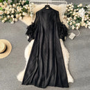 Sweet Pleated Vintage Three-dimensional Flower Loose Long Dress Chic Evening Korean Fashion Fashion Women Summer Dresses - M & M Global