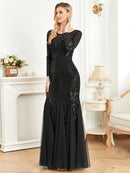 Elegant Long Sleeves Sequin Tulle Evening Dresses 2025 Women Luxury Mermaid Formal Bridesmaid Party Maxi Prom Dress