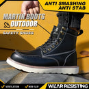 Two layer cowhide men's anti-smash anti-puncture high top work safety shoes