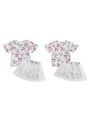 Infant Girls 2-Piece Summer Set with Short Sleeve Bow Print Top and Tulle Skirt - Adorable Baby Clothing for Warm Weather - M & M Global