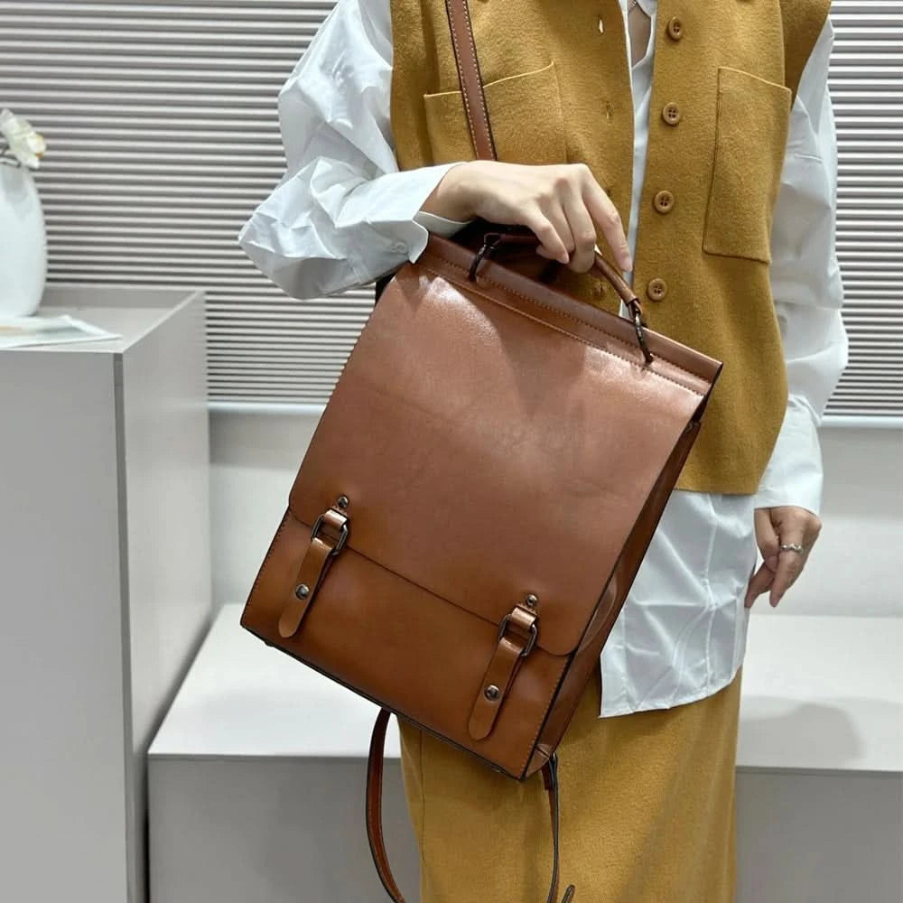 Genuine Leather Women Backpack Cross Body Bag Book School Bags Real Cowhide Lady Female Laptop Daypack Messenger Shoulder Bags - M & M Global