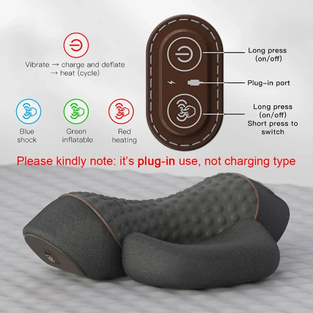 Electric Neck Massager Pillow Vibration Heating Massage Neck Traction Stretcher Support Cervical Spine Pain Relief Sleep Relax - M & M Global