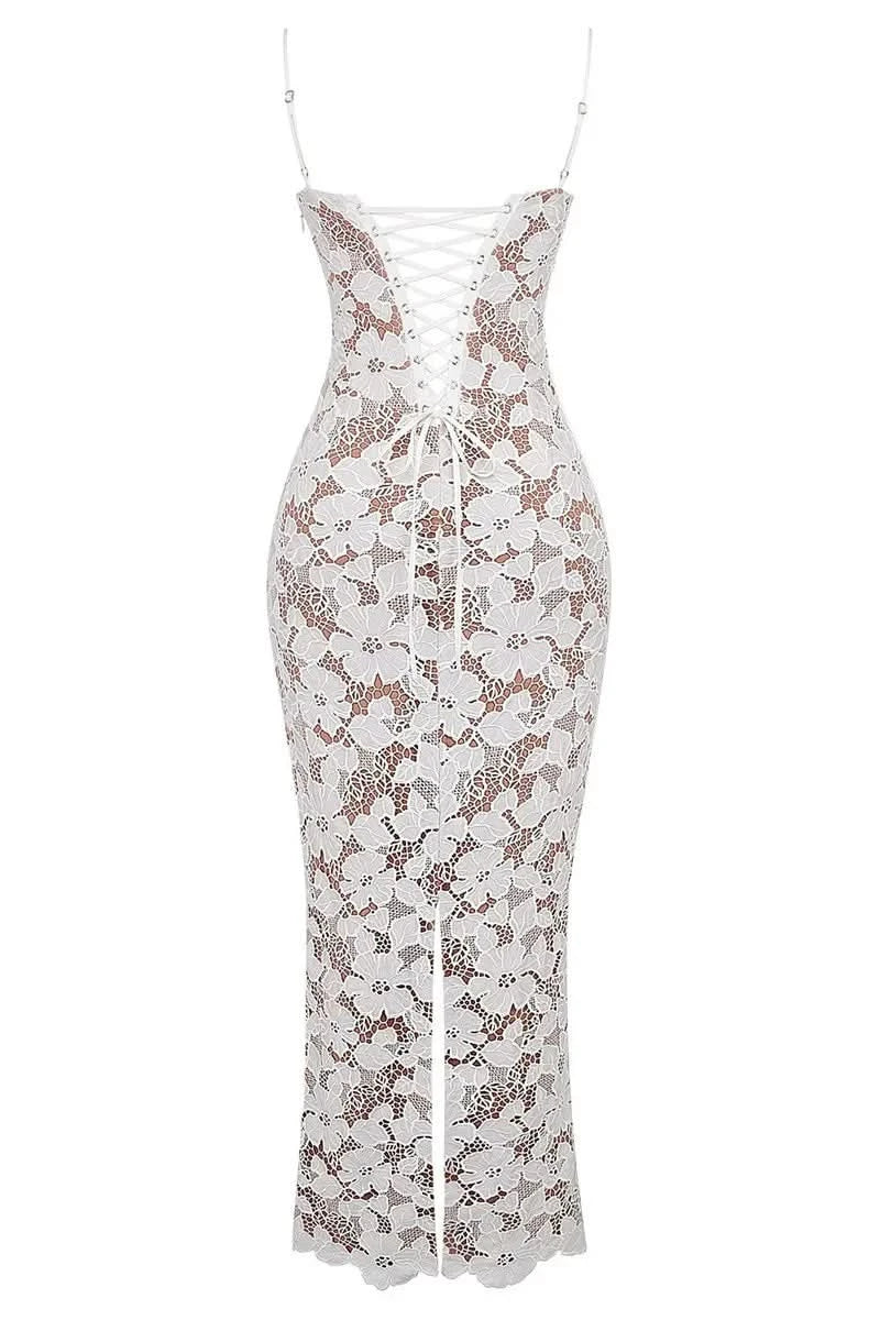 Mozision Floral Embroidery Sexy Maxi Dress For Women Fashion Spaghetti Strap Sleeveless Backless Lace-up Club Party Long Dress - M & M Global
