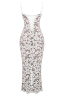 Mozision Floral Embroidery Sexy Maxi Dress For Women Fashion Spaghetti Strap Sleeveless Backless Lace-up Club Party Long Dress - M & M Global