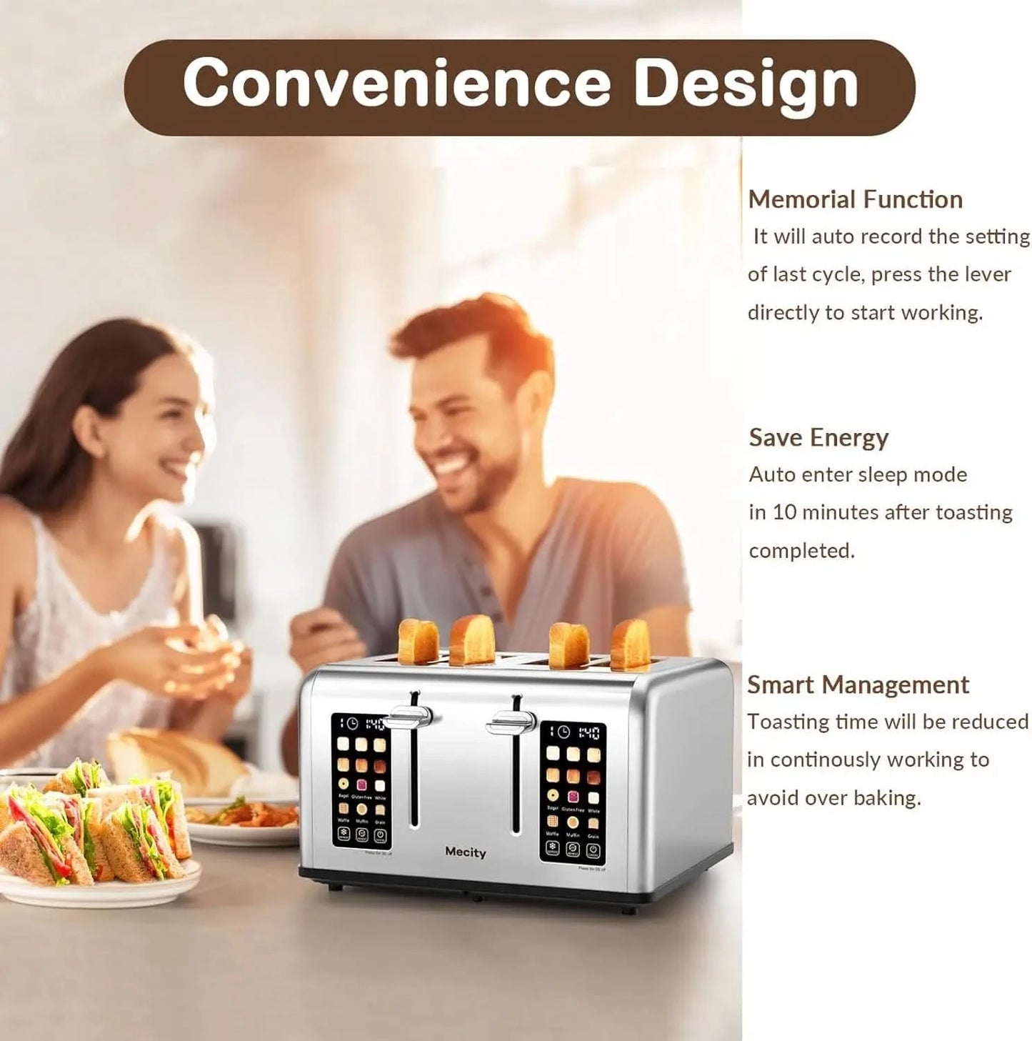 4 Slice Toaster with Touch Screen Control, 4 Wide Slots, Stainless Steel Smart Bread Toaster for Bagels, Muffins, Waffles, Dual - M & M Global