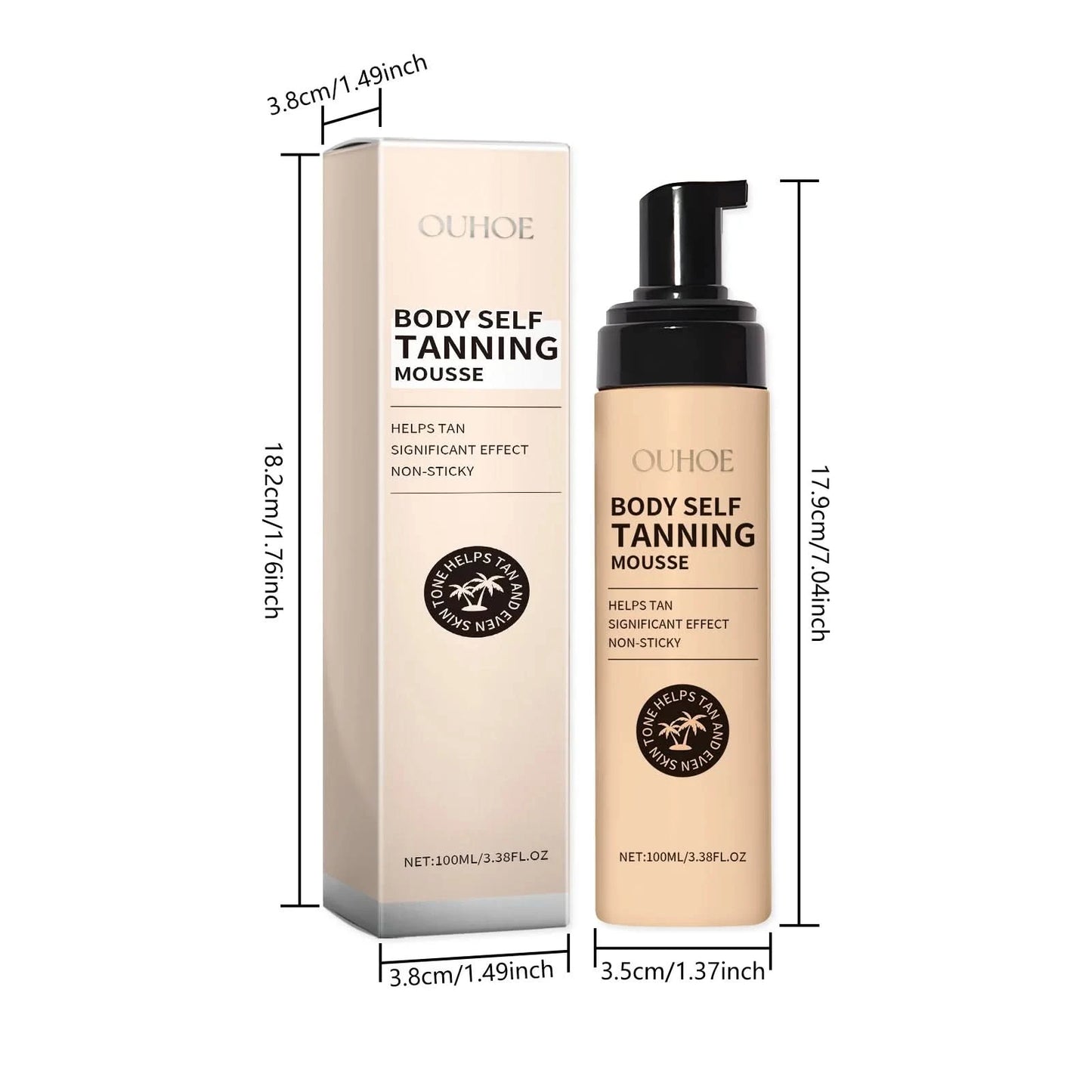 Ouhoe Sunless Tanning Mousse Natural Bronzer Summer Beach Outdoors Moisturizing Flawless Face Body Tanning Mousse - M & M Global