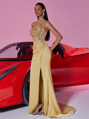 Elegant Slit Gold Sequrin Formal Evening Dress Women Long Luxury Mermaid Deep V-neck Caicktail Gown Party Prom Dress