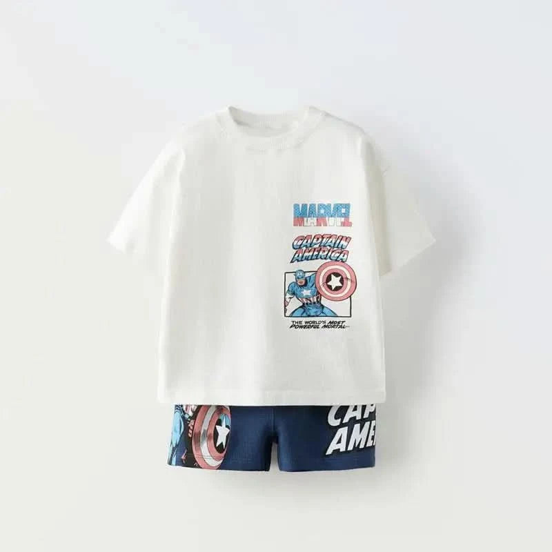 Cartoon Suits New Short Sleeve Outfits New Trendy Casual Costume For Boys Child 2025 Summer Wear Cute Round Neck TShirt+Shorts - M & M Global