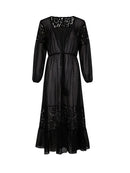 Summer Women Lace Patchwork Bikini Chiffon Beach Dress Cover Up Kimono Polka Dot Lace-up Cardigan Swimwear Long Sleeve Holiday - M & M Global