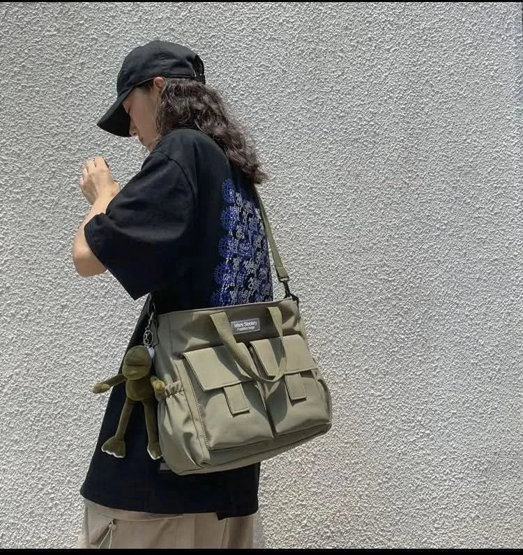 Waterproof Shoulder Bag Women's Multi Pocket Nylon Messenger Bag Preppy Canvas Handbag Women - M & M Global
